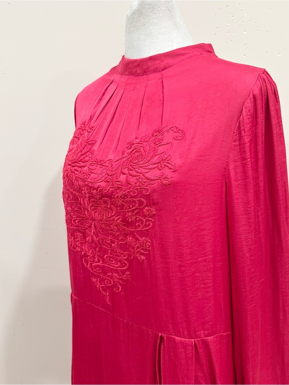 Free People Midi Dress Embroidered Long Sleeve Mock Neck Pink Size M - Picture 7 of 13